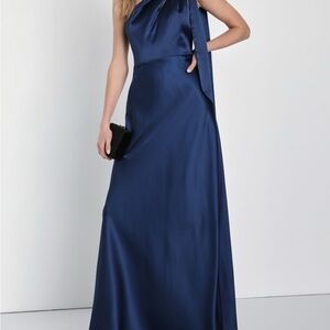 Lulu's Navy Blue One-Shoulder Gown